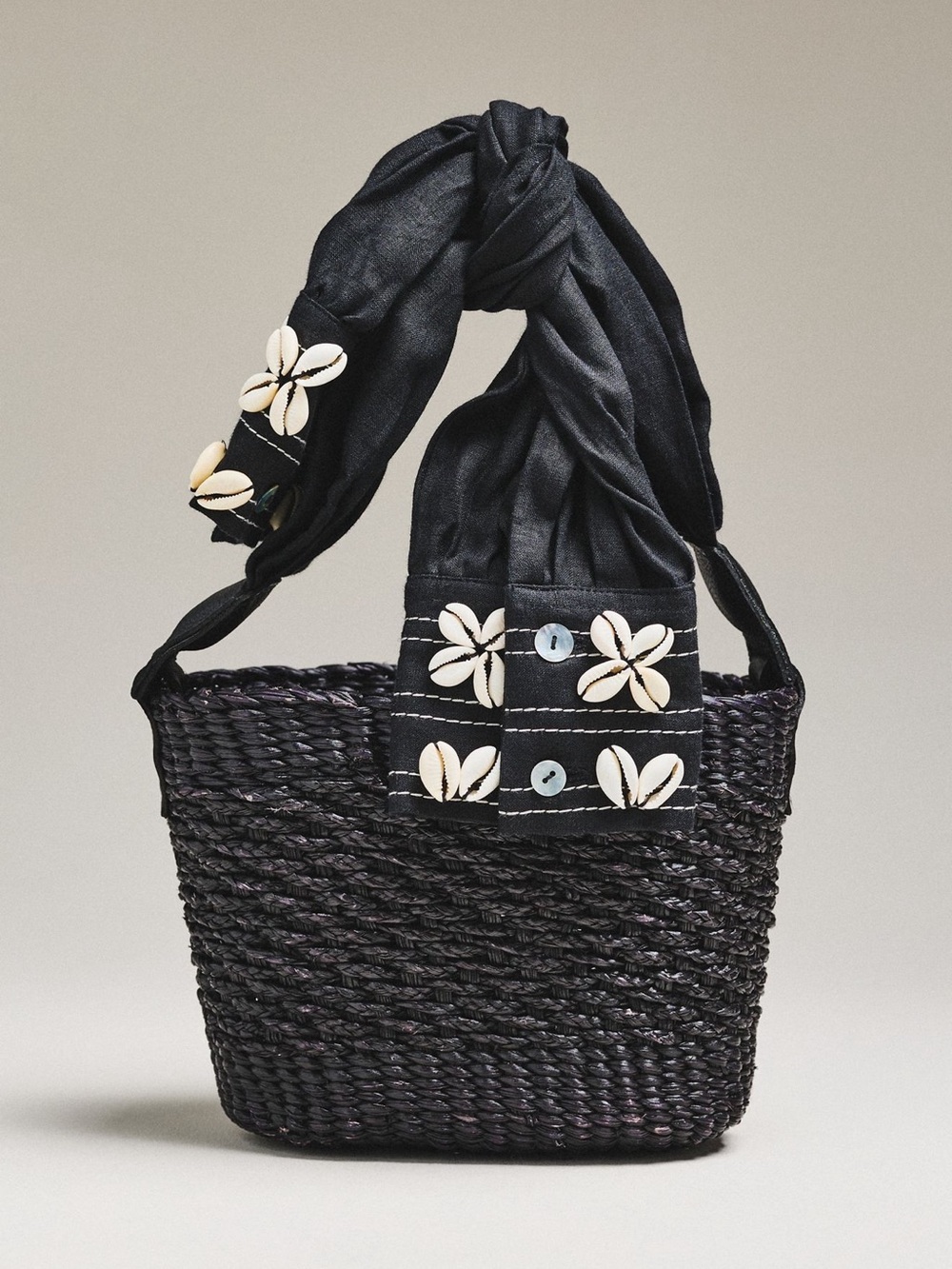 NWOT Anthropologie Sensi Studio Black Woven Upcycled Sleeve Handle Bucket Bag